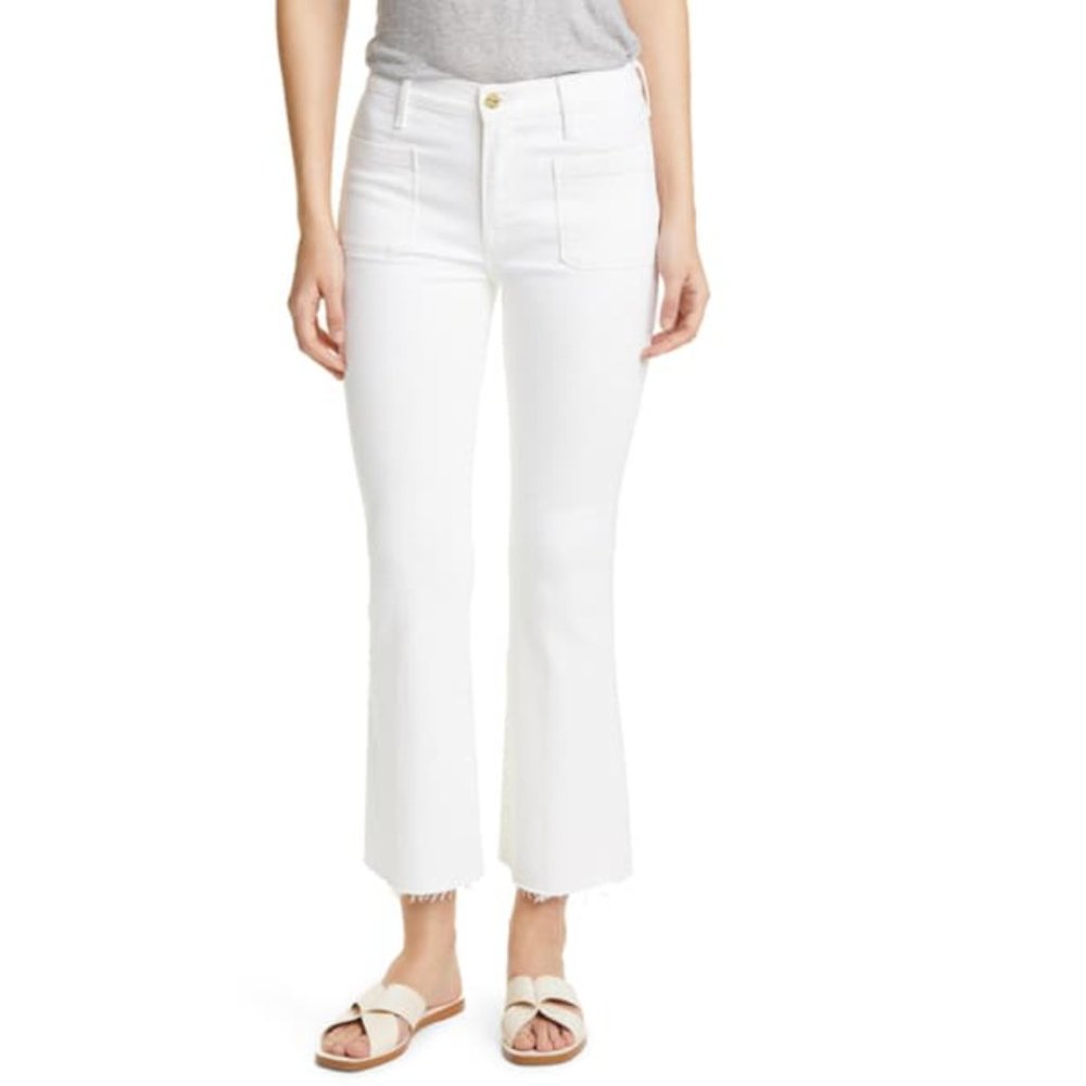 FRAME White Le Bardot Patch Pocket Crop Flare Jeans (Size 26)